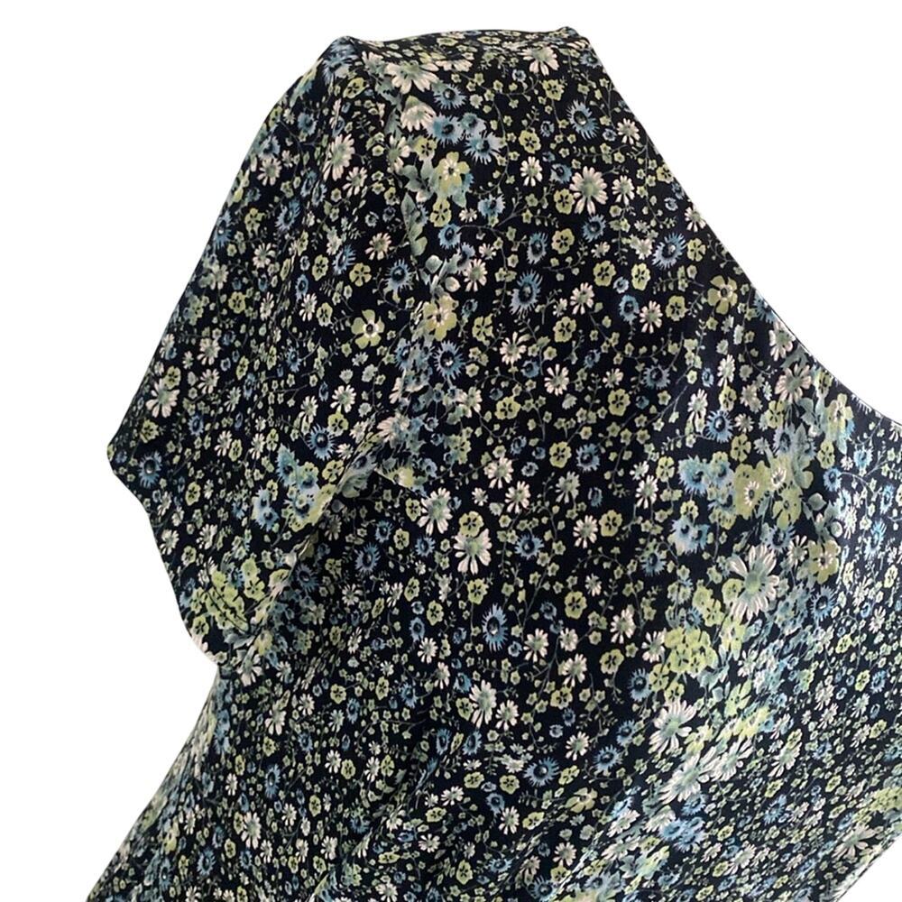 Berkley Jensen Floral Print Swing Dress Womens Sz Large Black Green Jersey - Picture 2 of 5
